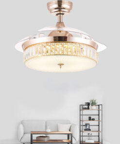 INVISIBLE CEILING FAN CHANDELIER CRYSTAL AND REMOTE CONTROL 4 RETRACTABLE ABS BLADES - WARM WHITE