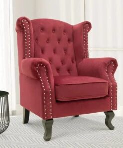 A to Z Furniture ufted Wing Chair for Living Room Bedroom High Back Arm Chair Cushioned Lounge Chair Single Seater Sofa |Luxury Rest Chair Arm Chair Sofa Fabric (Red)