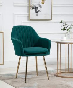 BAWARI Velvet Upholstered Modern Accent Arm Chair for Living and Dining Room Mid-Century Club Guest Seat with Golden Legs (Standard, Green)