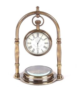 Royal Collection| Table Clock Antique Style Brass Finish 5.5 inch dial 3 inch Office Home Decor handicrafts Items Wedding Gift Bedroom Living Room Office Desk Self Clock