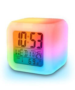 UrbanTail 7 Color Changing Digital LED Alarm Clock for Table Home Decor Desk Night Table Watch Temperature/ Day/Month/Date/Time/Alarm