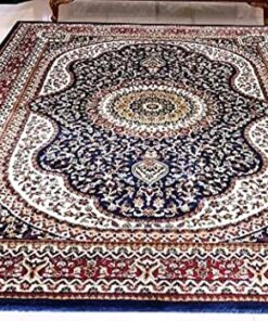 Fatima Rugs Beautiful Kashmiri Traditional Persian Style Wool & Wool Blend Carpet with 12 MM Pile Height Thickness 5x7 Feet Blue for Living Room|Home and Bedroom