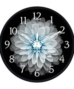 Naturel Plastic Big Size Designer Analogue Round Wall Clock for Home (White Flower , 10 x 10 Inch (1103)