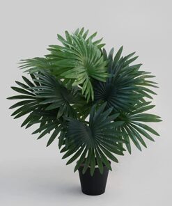 Blooming Floret Artificial Palm Plant for Home Decor/Office Decor/Gifting | 12 Leaves | with Basic Black Pot | Natural Looking Indoor Plant