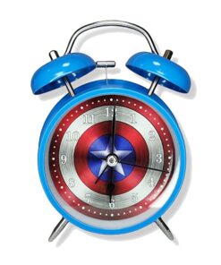 RIANZ Girl's and Boy's Metal Twin Bell Super Hero Table Alarm Clock (Blue)