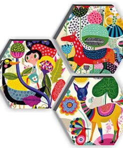 SAF Set of 3 Hexagon Kid's Room Decor Modern Art 6MM MDF UV Textured Home Decorative Gift Item 21 inch x 21 inch Abstract Painting SANFHX17