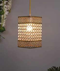 Homesake 60 Watts Hanging Lamps Golden Crystal Pendant Light, Floral Adjustable Light for Kitchen Dinning Room Bedroom, Leafy (Rectangular)