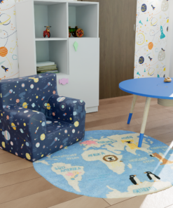 World Map Hand Tufted Kids Rug with Backing
