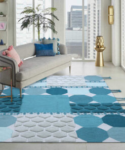 Duck Egg And Teal Color, Stylish, Geometric Pattern, Hand-Tufted, Wool Rug