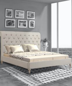 Cesar King Size Upholstered Bed in Beige Colour