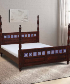 Kamchini Solid Wood Queen Size Poster Bed in Honey Oak Finish