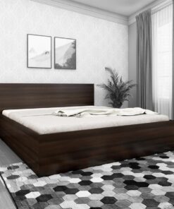 Rhino Queen Size Bed with Side Drawer Storage in Dark Wallnut Finish