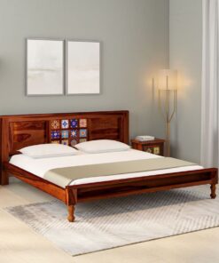 Siramika Solid Wood King Size Bed In Honey Oak Finish