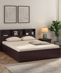 Toya Queen Size Bed With Drawer Storage In Walnut Finish