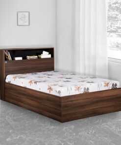 Urban Single Bed with Head Board Shelf & Storage in Acacia Dark & Black Finish
